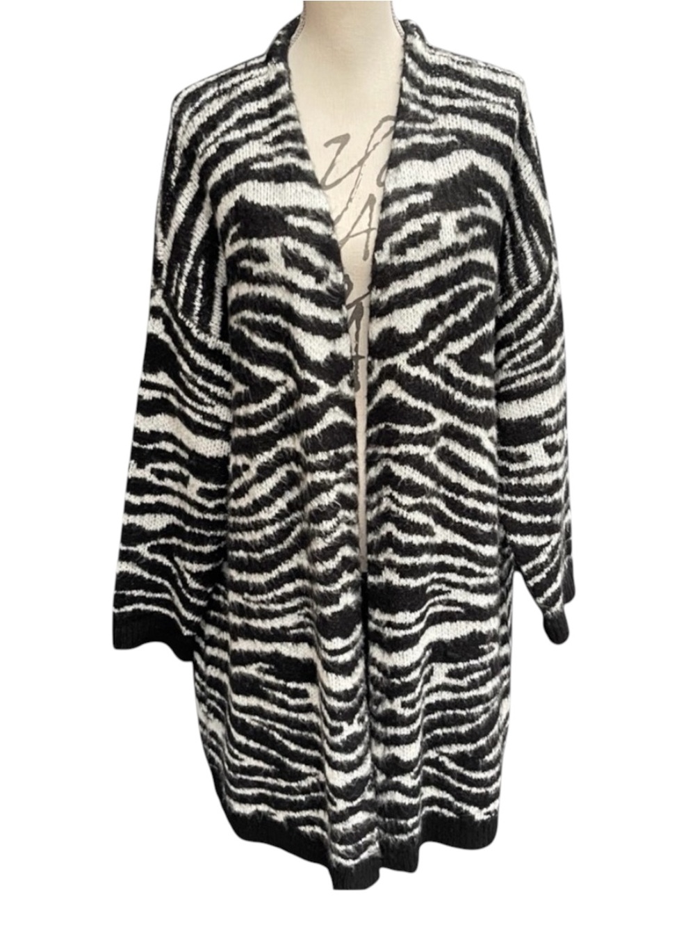 Dex Black/White Zebra Oversized Drop Shoulder Cardigan Duster (2X)